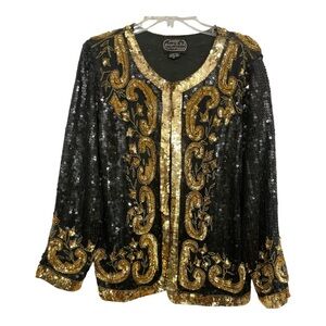 Vintage Jean for Joseph Le Bon Black & Gold silk Fully Sequined Jacket size M